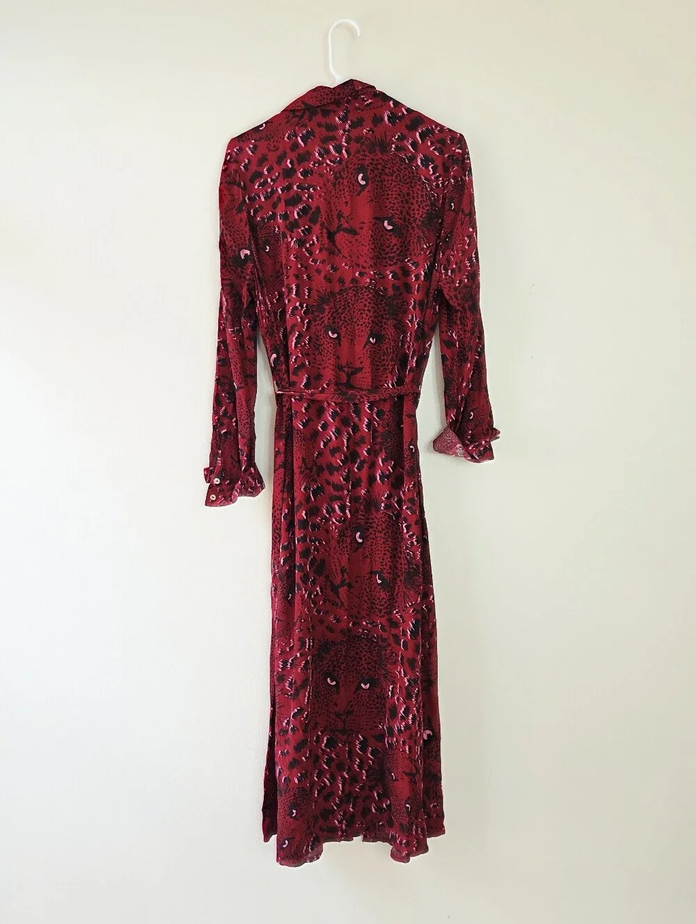 Karen Millen Leopard head woven midi shirt dress Red Burgundy Size 6